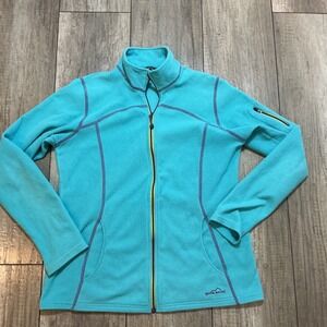 Eddie Bauer Fleece Jacket Teal Purple Yellow Zip Pocket Outdoor‎ Women's L